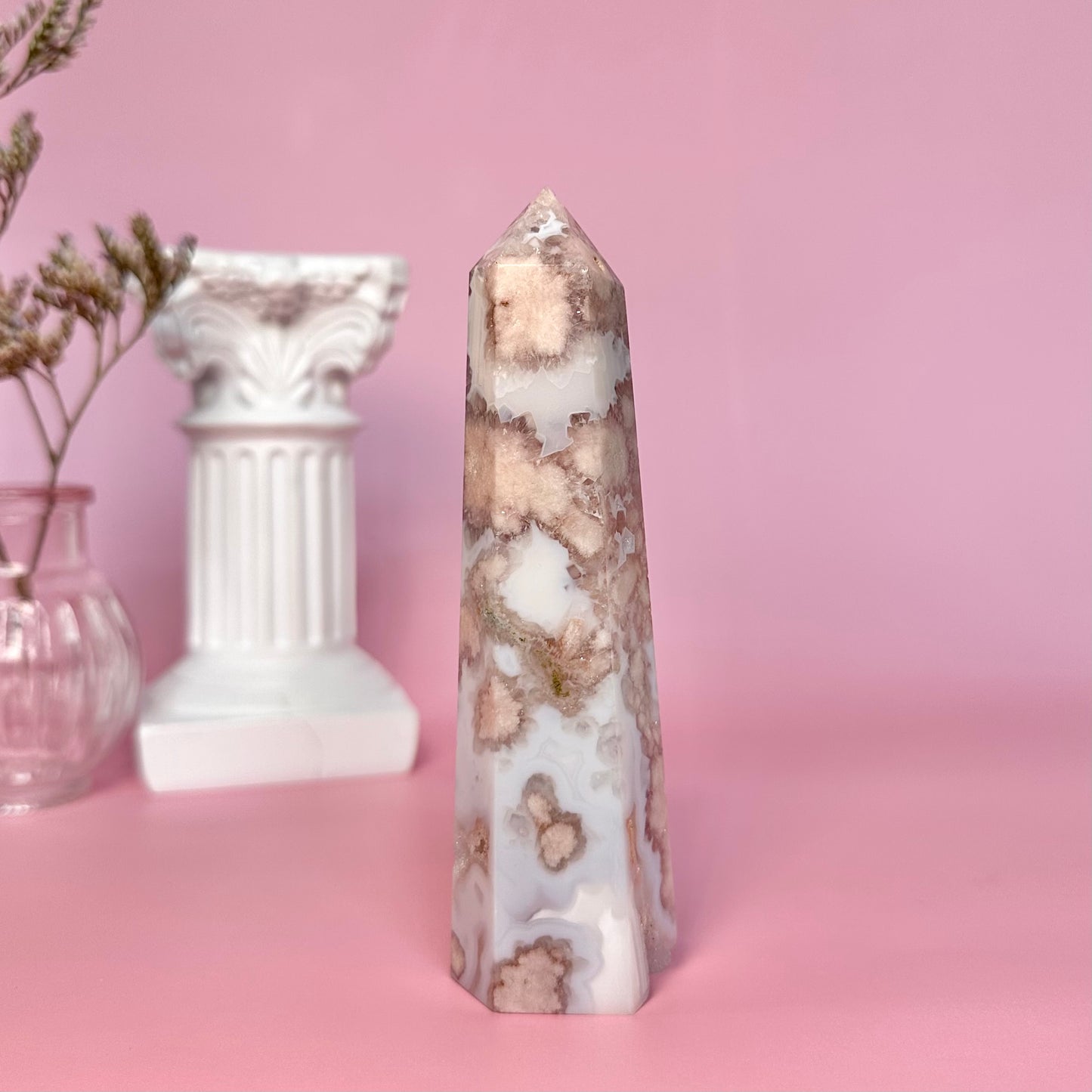 Pink Flower Agate Tower