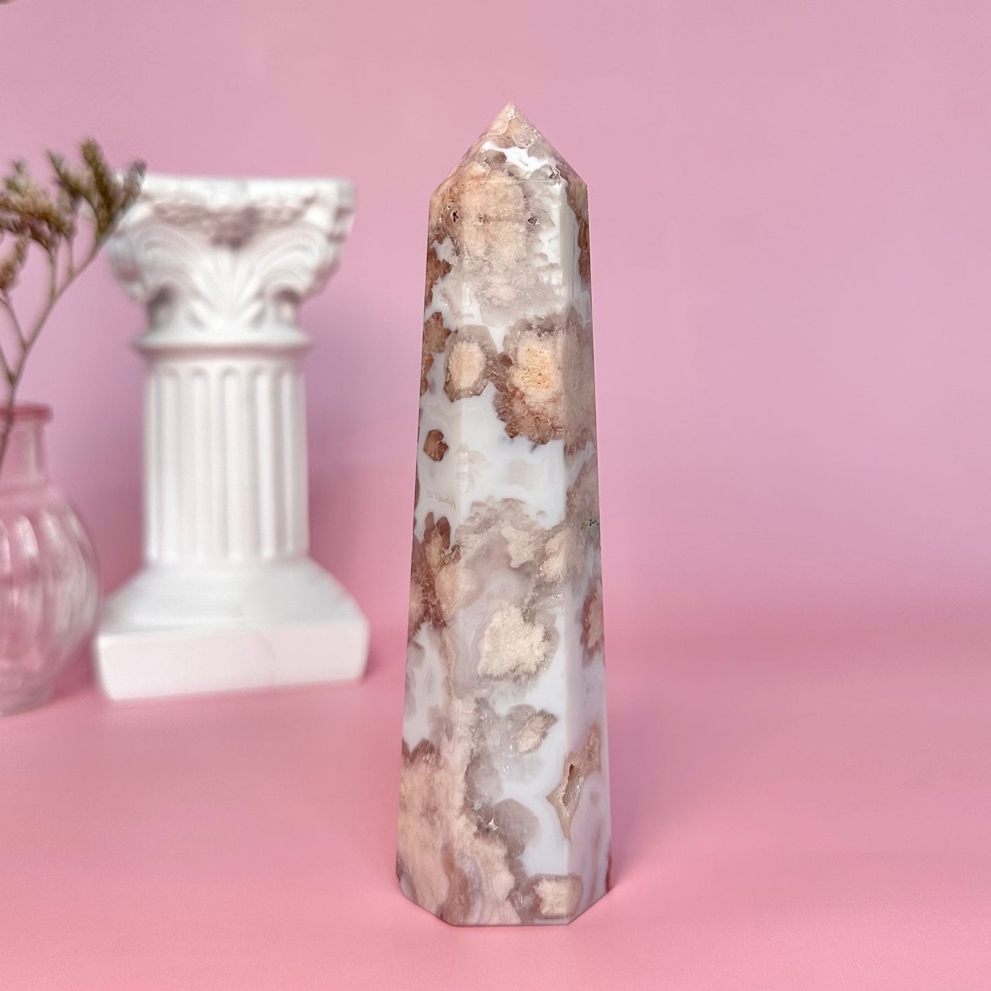Pink Flower Agate Tower