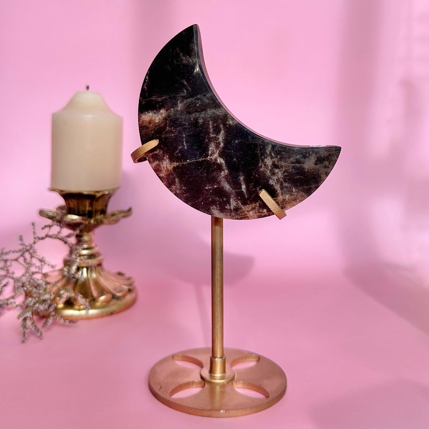 Black Lattice Sunstone Moon on Stand