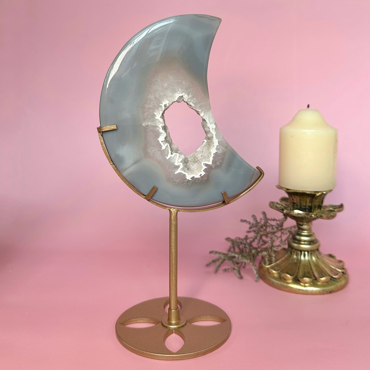 Druzy Portal Agate Moon on Stand