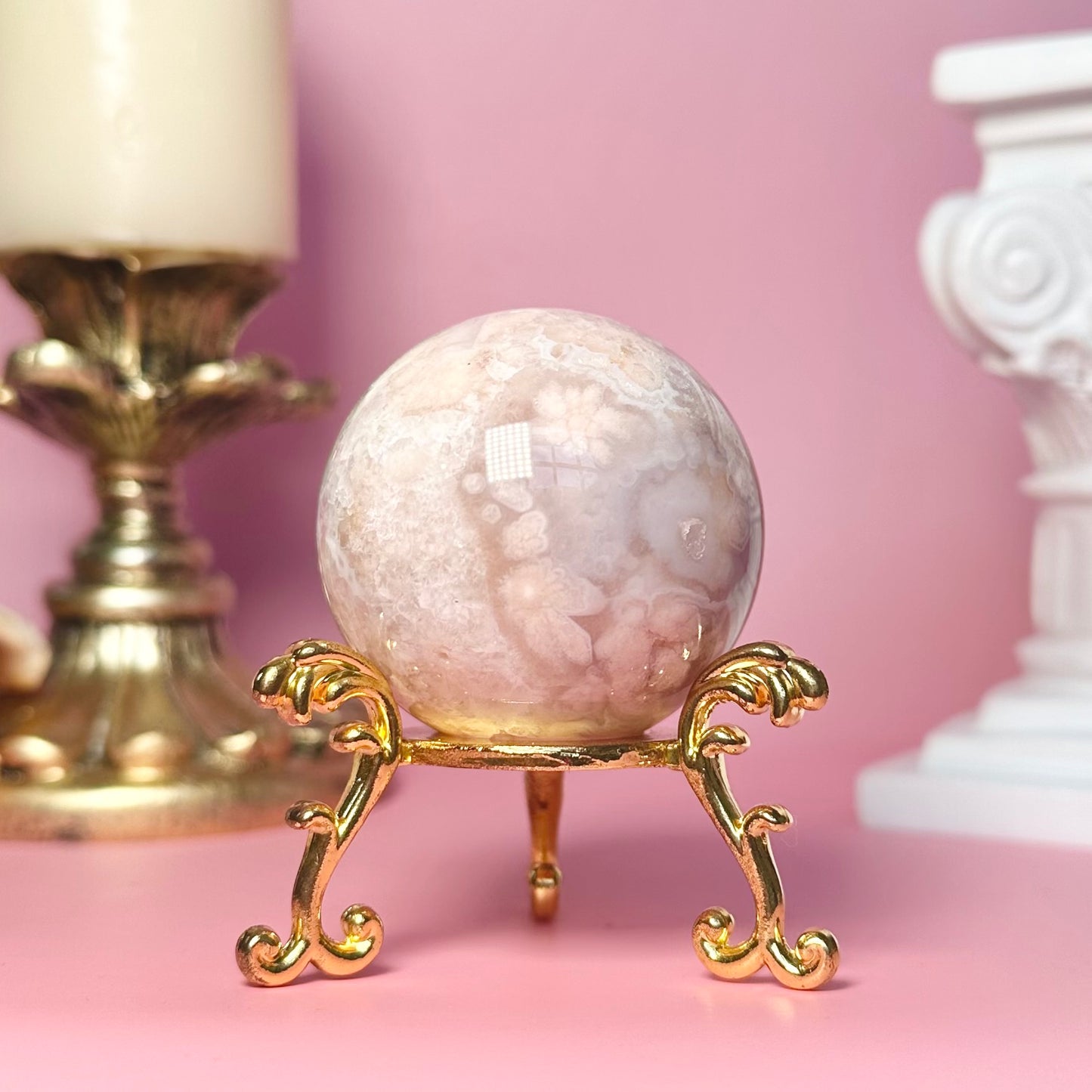 Pink Amethyst Flower Agate Druzy Sphere