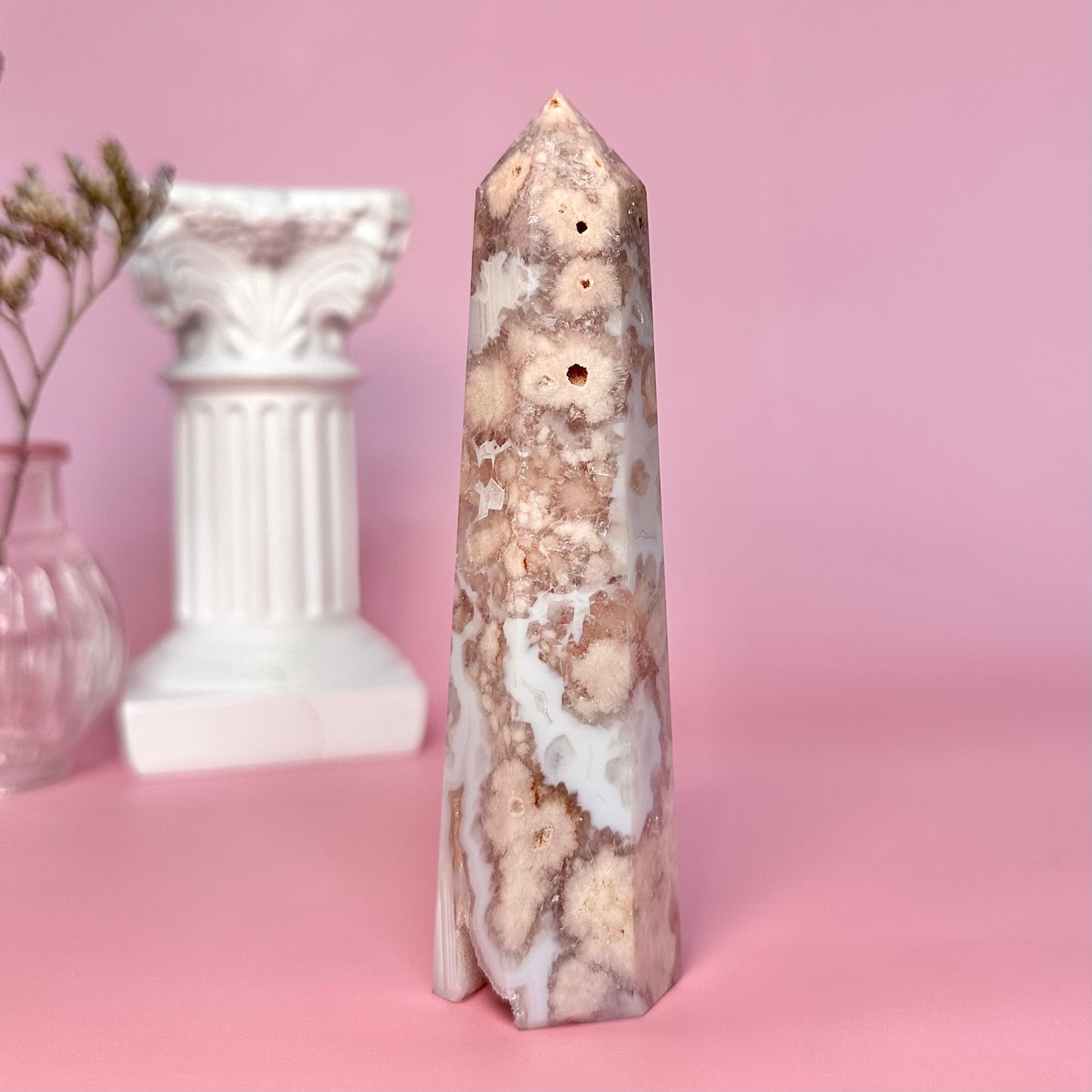 Pink Flower Agate Tower