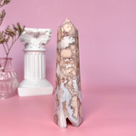 Pink Flower Agate Tower