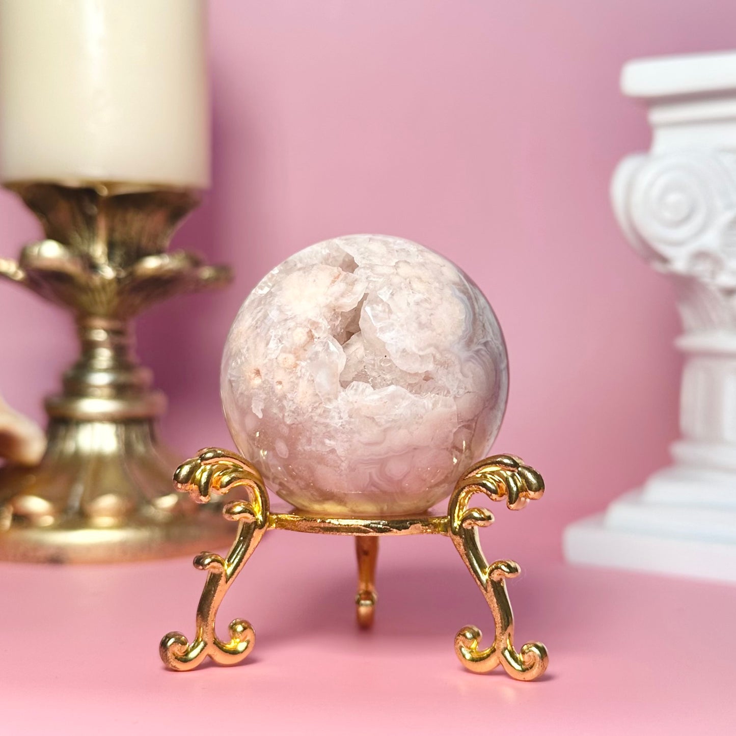 Pink Amethyst Flower Agate Druzy Sphere