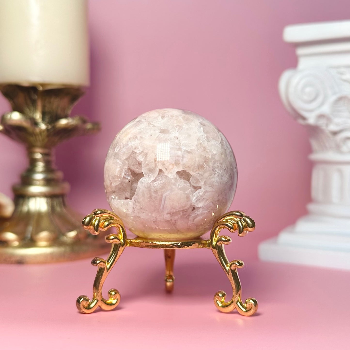 Pink Amethyst Flower Agate Druzy Sphere