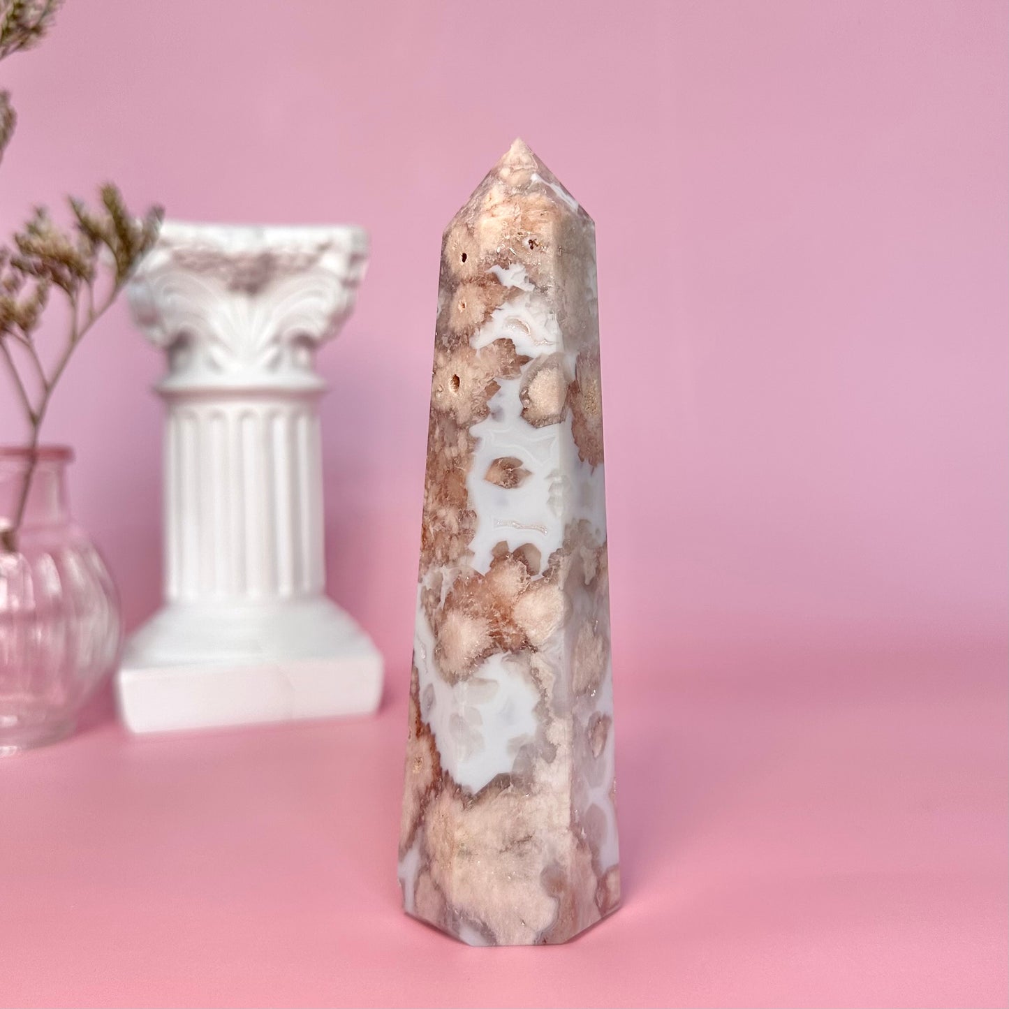 Pink Flower Agate Tower