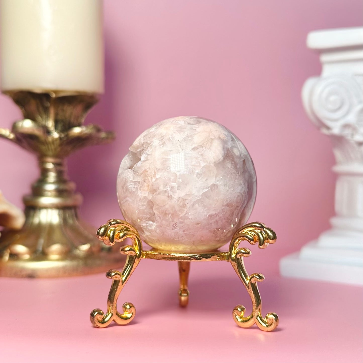 Pink Amethyst Flower Agate Druzy Sphere