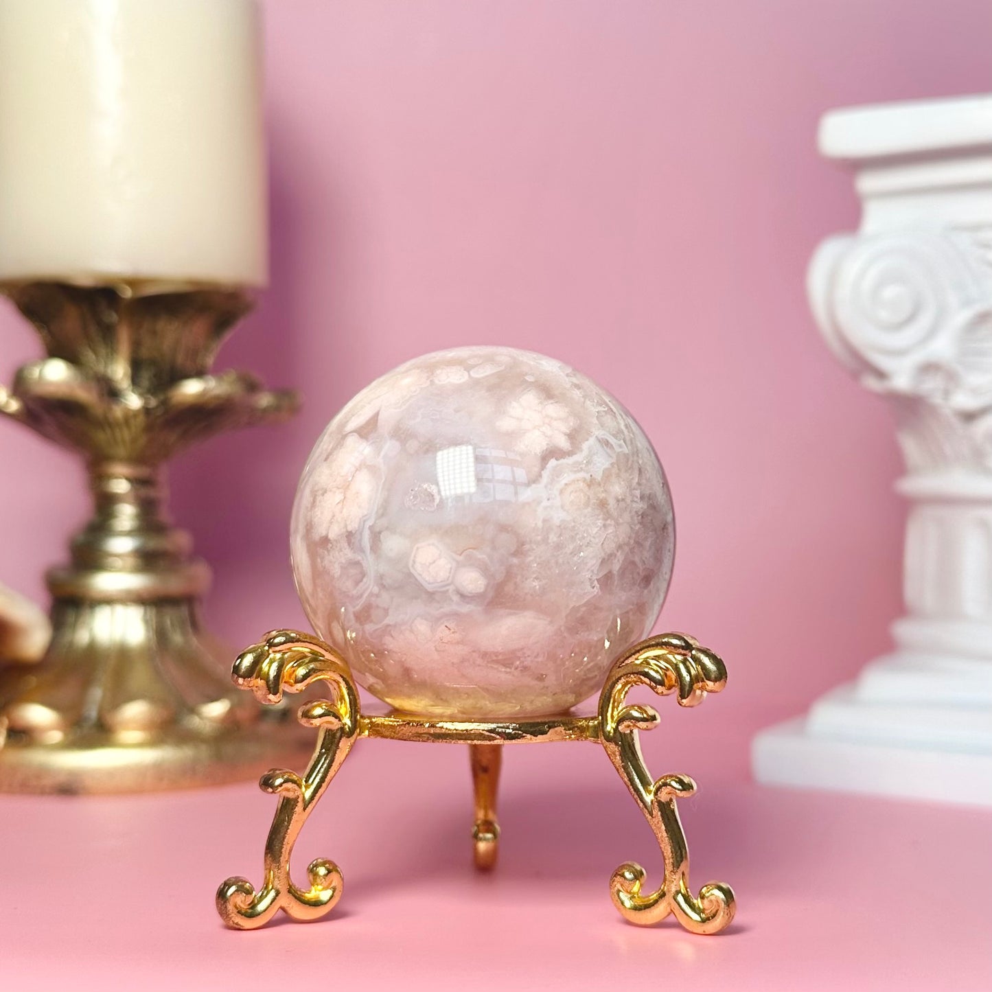 Pink Amethyst Flower Agate Druzy Sphere