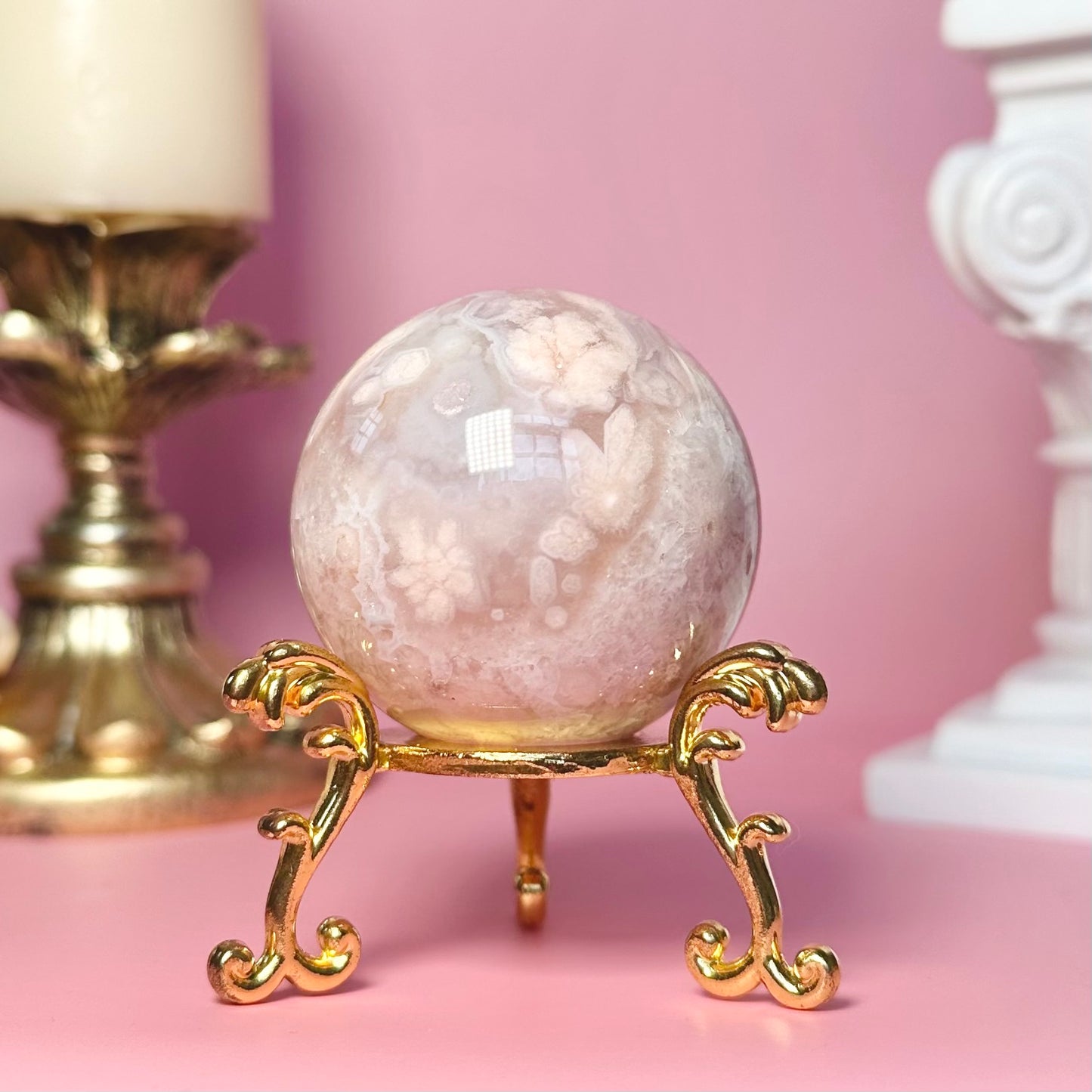 Pink Amethyst Flower Agate Druzy Sphere