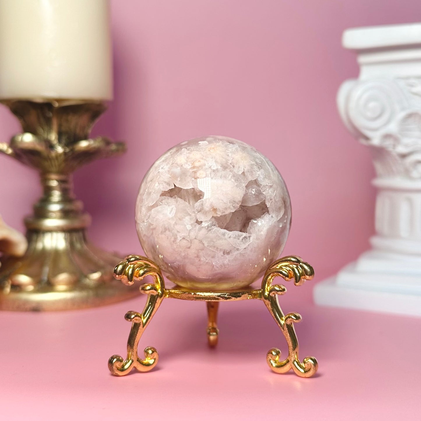 Pink Amethyst Flower Agate Druzy Sphere