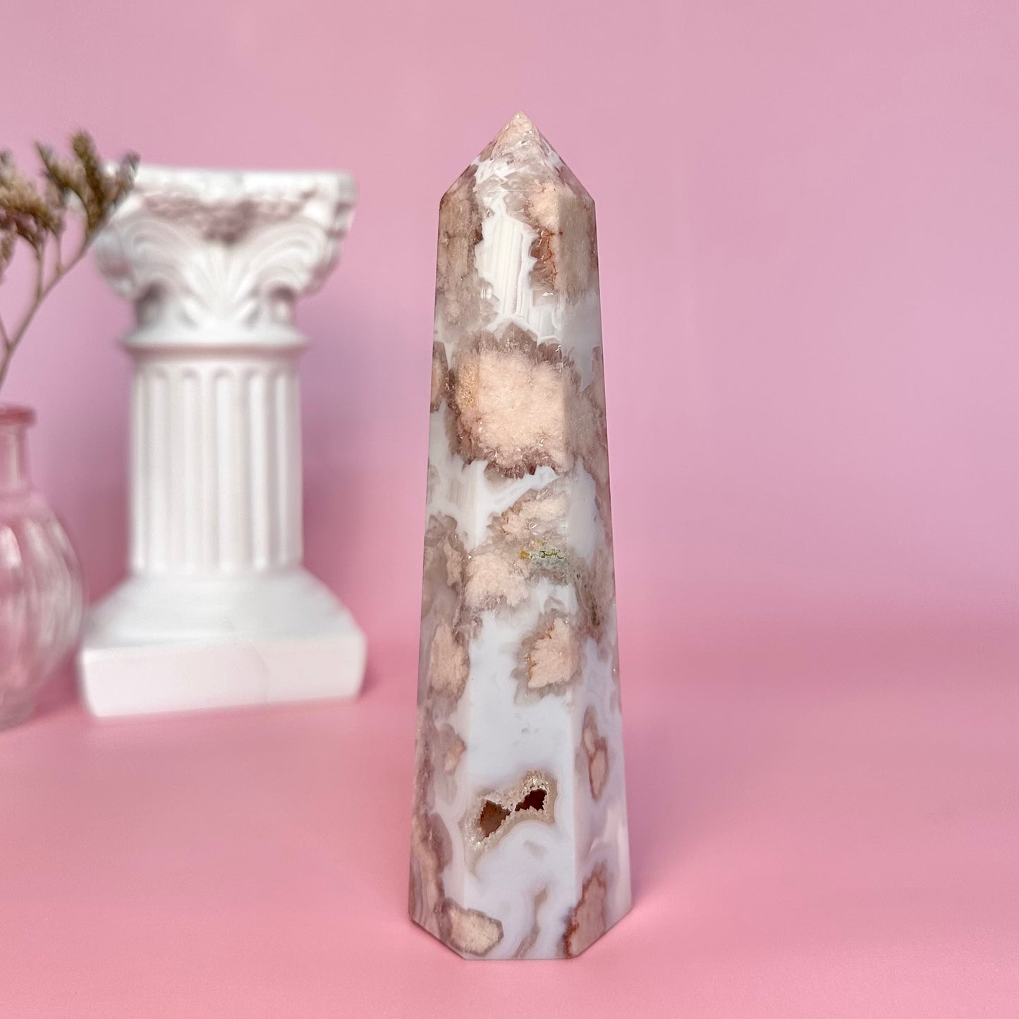 Pink Flower Agate Tower