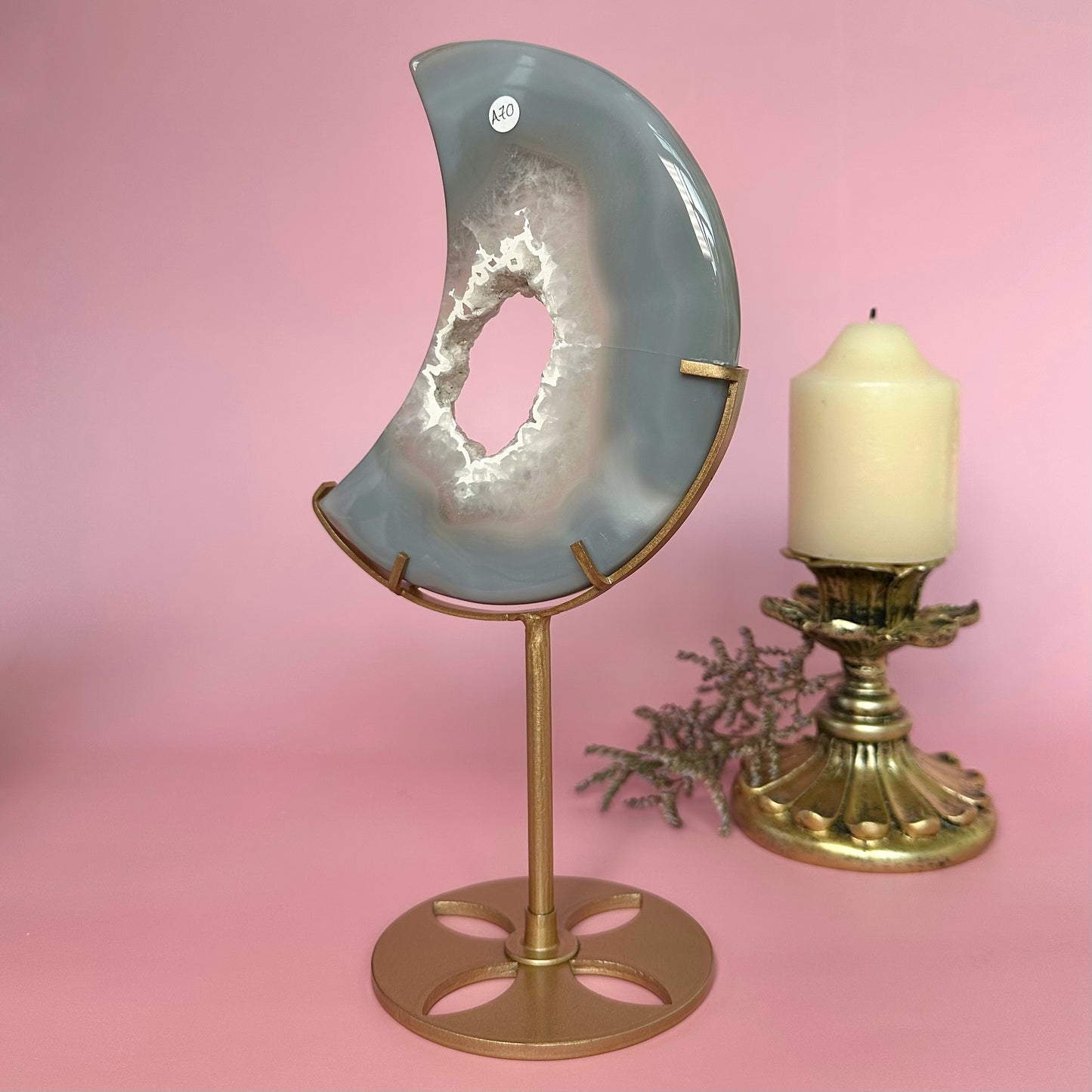 Druzy Portal Agate Moon on Stand