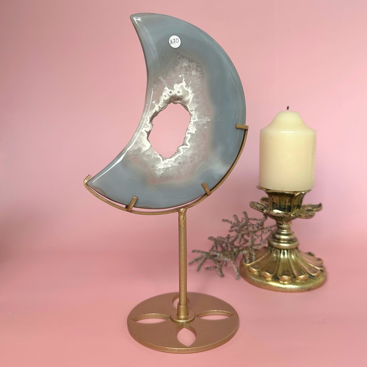 Druzy Portal Agate Moon on Stand