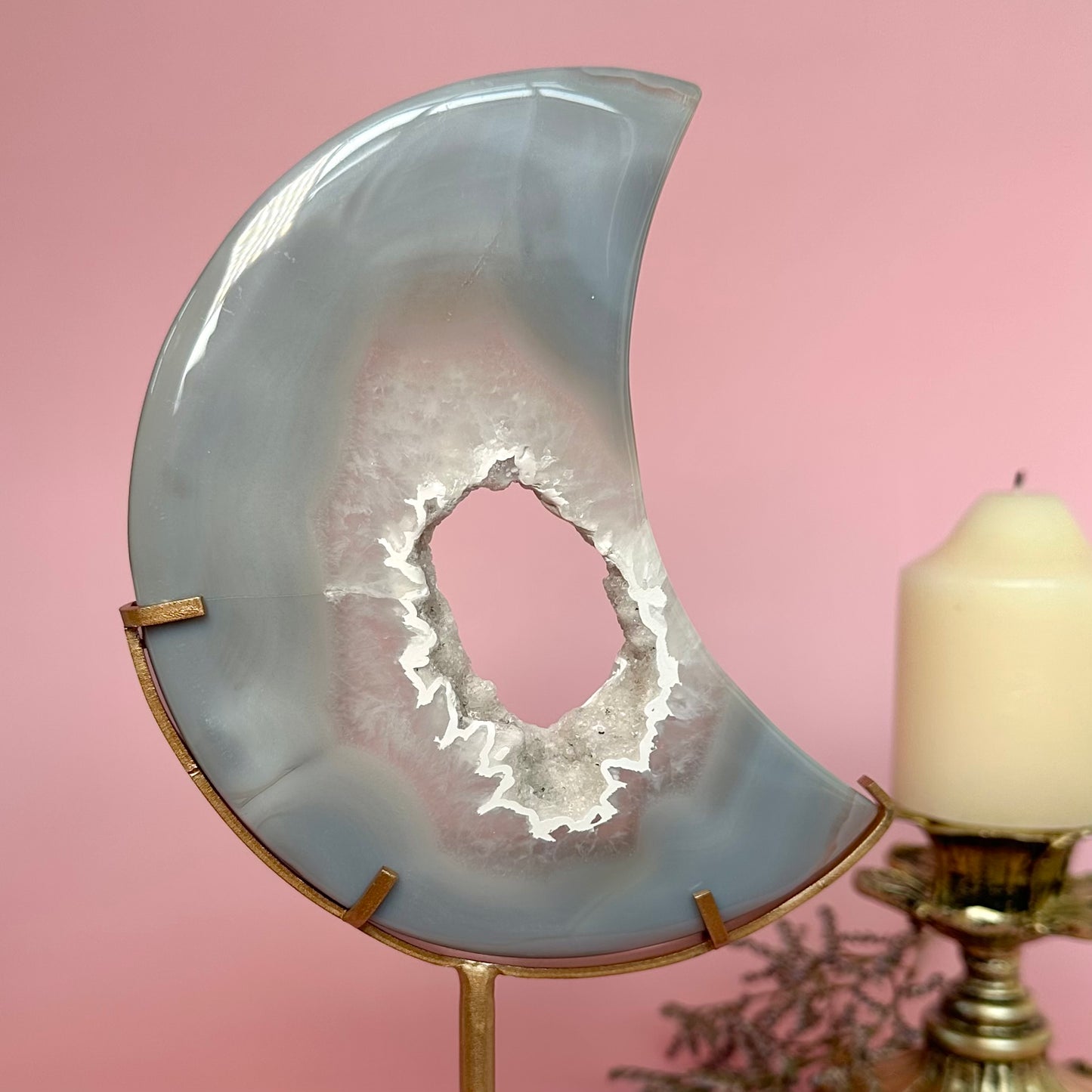 Druzy Portal Agate Moon on Stand