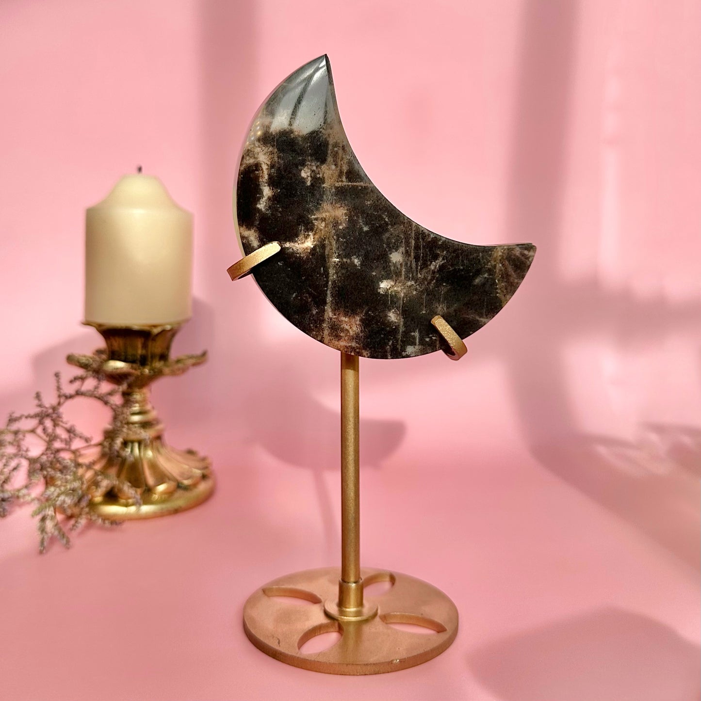 Black Lattice Sunstone Moon on Stand