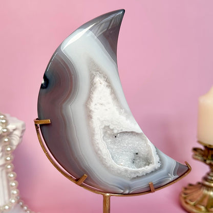 Druzy Agate Moon on Stand